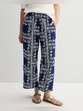 NEW…Sonoma Navy Nautical Linen High Rise Wide-Leg Pull-On Pants